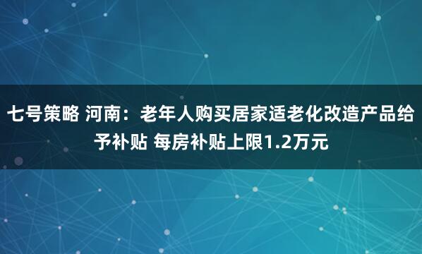 七号策略 河南：老年人购买居家适老化改造产品给予补贴 每房补贴上限1.2万元