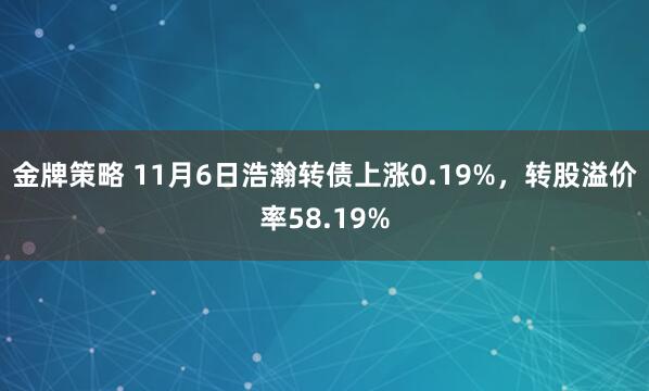 金牌策略 11月6日浩瀚转债上涨0.19%，转股溢价率58.19%